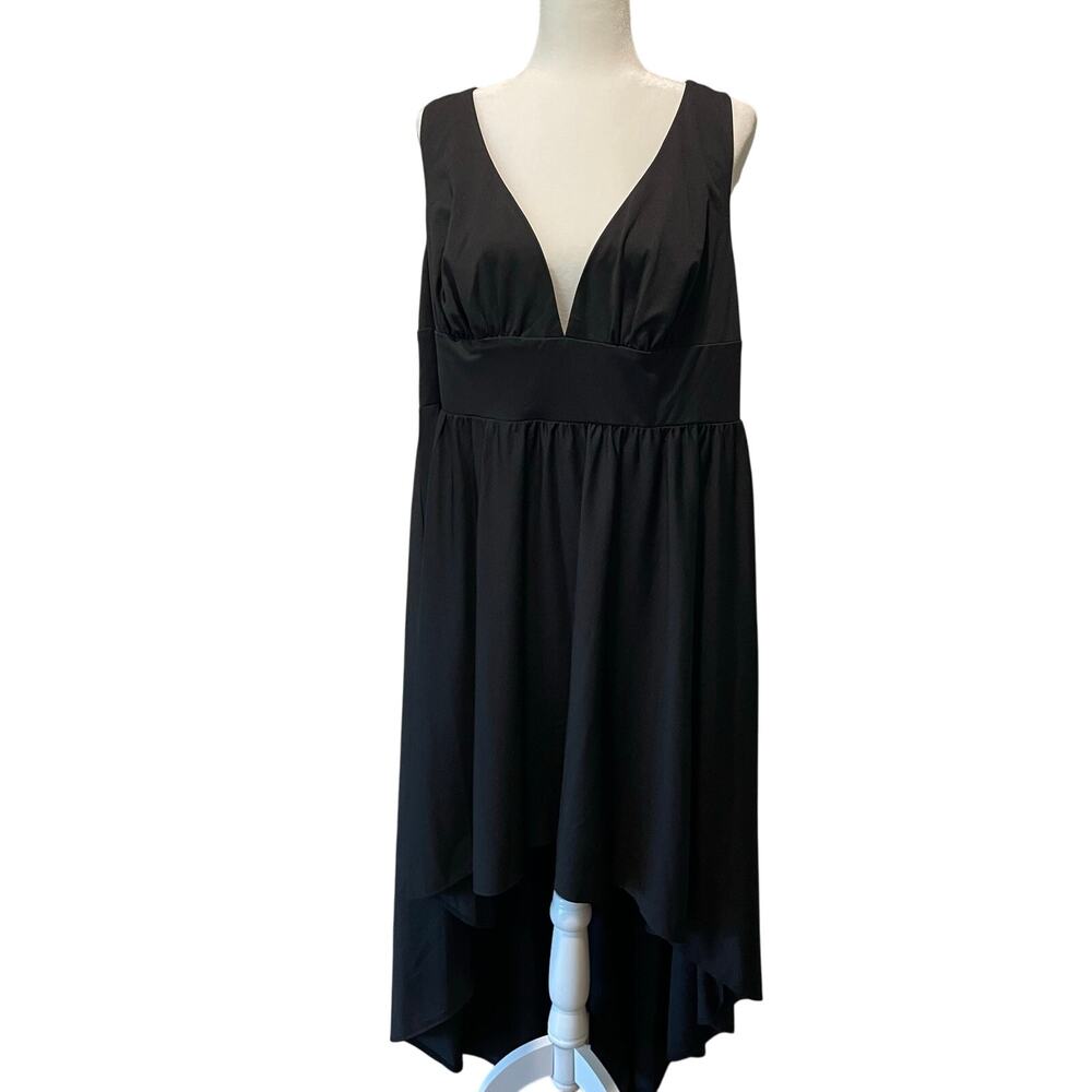 Ever Pretty NEW Hi Low Dress Sz 18 Deep V Neck Black Sleeveless Stretch Evening